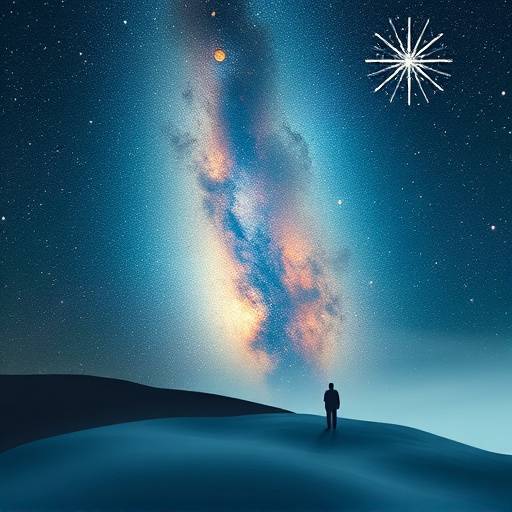 Capa da s&radic;&copy;rie 'O Sussurro das Estrelas' com paisagem c&radic;&ge;smica e silhuetas de personagens.
